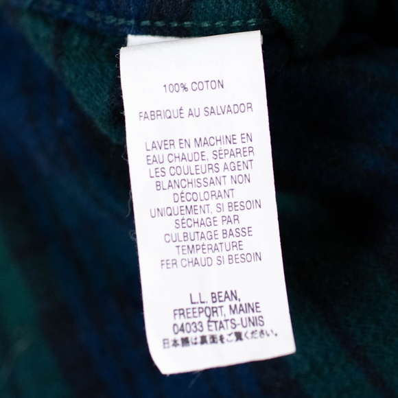 L.L. Bean Slightly Fitted Navy & Green Plaid Cotton Flannel Shirt - Picture 3 of 6